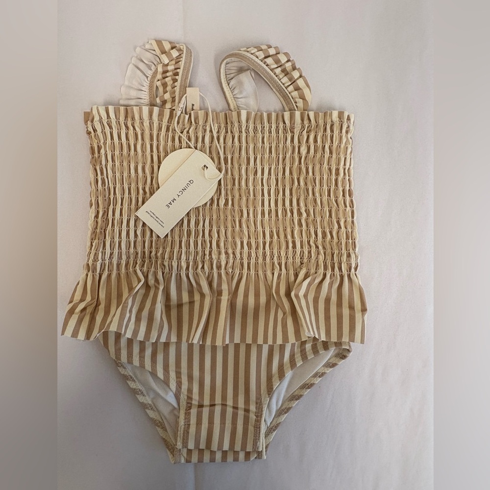 NWT - Quincy Mae skirted latte stripes swimsuit​​​ - Picture 3 of 3